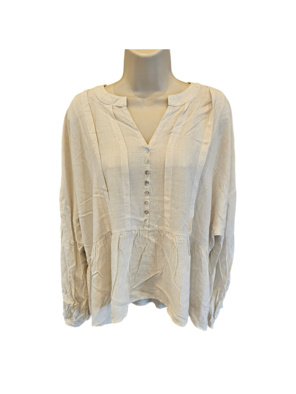 Easel Linen Blend Peplum Peasant Top Ivory Neutral M